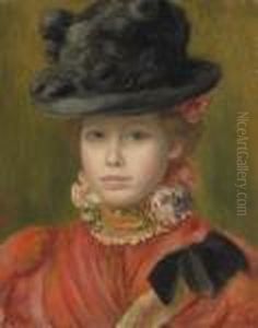 Jeune Fille Au Chapeau Noir A Fleurs Rouges