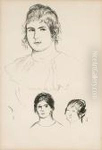 Jeune Fille En Buste Et Etudes De Tetes