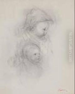 Zwei Kinderkopfe. by Pierre Auguste Renoir