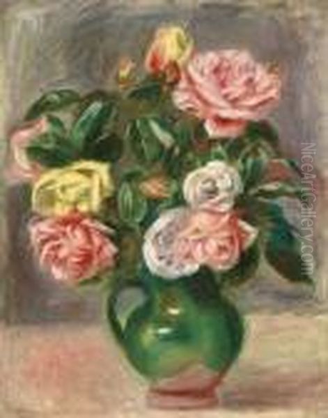 Bouquet De Roses Dans Un Vase Vert - view 1