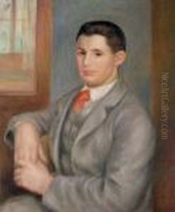 Jeune Homme A La Cravate Rouge, Portrait D'eugene Renoir by Pierre Auguste Renoir
