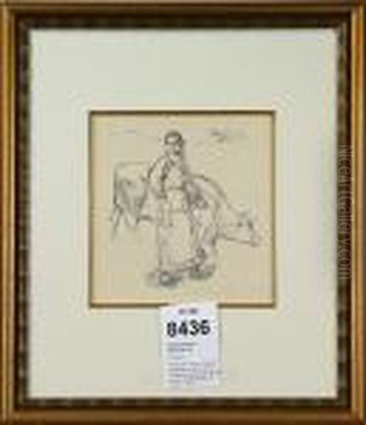 "femme A La Vache" Ur "la Vie Et
L'oeuvres De P.a. Renoir" 1918, Stampelsignerad, Litografi. 16,5x16 - view 1