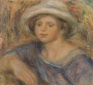Buste De Jeune Fille Au Chapeau Blanc by Pierre Auguste Renoir