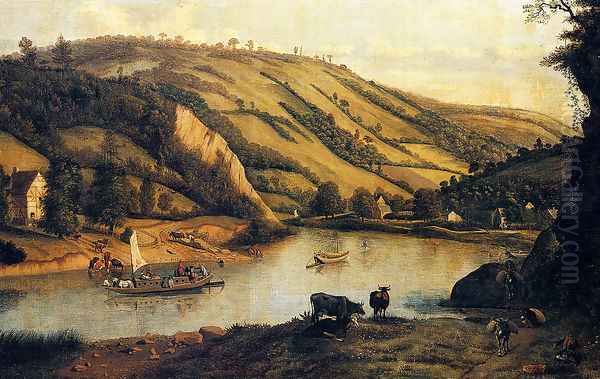 An Extensive River landscape, Probably Derbyshire, With Drovers And Their Cattle In The Foreground - view 1