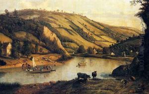 An Extensive River landscape, Probably Derbyshire, With Drovers And Their Cattle In The Foreground by Jan Siberechts