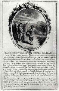 Louis XV 1710-74 Visiting the Ecole Militaire in Paris, 12nd August 1760, engraved by Antoine Duclos 1742-97 by Gabriel De Saint Aubin