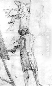 Artist at his Easel and the Artist Drawing by Gabriel De Saint Aubin