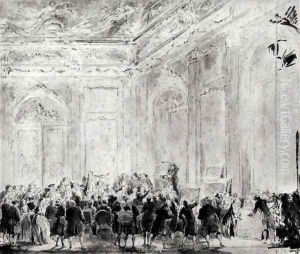 Scene with a Sale of Paintings by Gabriel De Saint Aubin