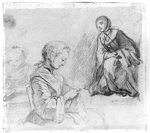 Studies of three Women by Gabriel De Saint Aubin
