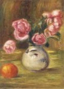 Vase De Roses Et Orange by Pierre Auguste Renoir