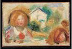 Buste De Coco Et Maison Blanche by Pierre Auguste Renoir