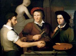 Self-Portrait With Brother Rudolph And Bertel Thorvaldsen by Friedrich Wilhelm von Schadow