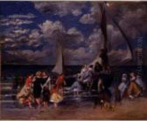 Reunion Autour D'un Bateau by Pierre Auguste Renoir