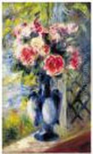 Bouquet De Roses Au Vase Bleu by Pierre Auguste Renoir