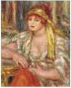 Andree En Turban Jaune Et Jupe Rouge by Pierre Auguste Renoir