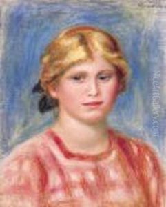 Buste De Femme A La Blouse Rose by Pierre Auguste Renoir