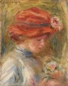 Jeune Femme Au Chapeau Rouge by Pierre Auguste Renoir