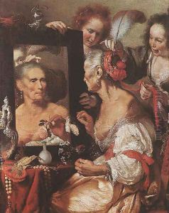 Old Woman at the Mirror c. 1615 by Bernardo Strozzi