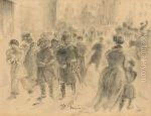 Street Scene, Illustration To Poem By Tolstoj "wovon Die Menschenleben".