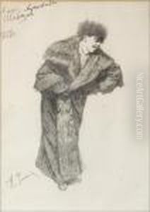 Turkkiin Puettu Mies. Piirros 37x27 Cm. by Repin Iliya