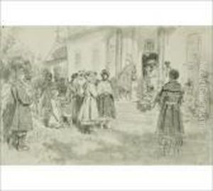 Gathering At The Church by Repin Iliya
