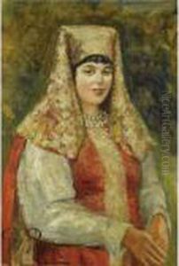Portait Of A Young Boyarina by Repin Iliya