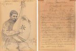 Portrait Of A Man Playing A Lute by Repin Iliya