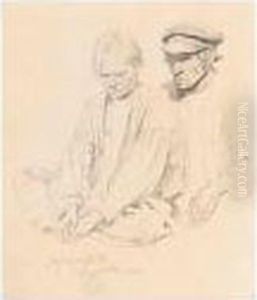 Study Of Peasant Boy And Man; Reverse With A Study Of Two Hands by Repin Iliya