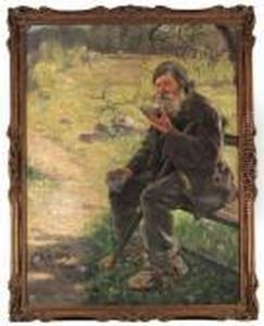Portrait Of A Bearded Woodsman Drinking Tea by Repin Iliya
