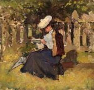 Portrait Of A Seated Lady Reading by Repin Iliya