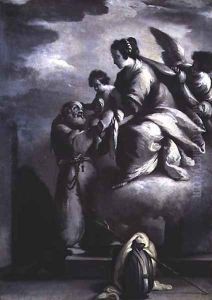 The Virgin holds out the Christ Child to the Blessed Felix of Cantalice
