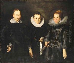 Group Portrait of Marchese Agostino di Tomaso Franzone, his wife, Camilla, nee Monsia di Bartolomeo, and their daughter, Maria Brigida by Bernardo Strozzi