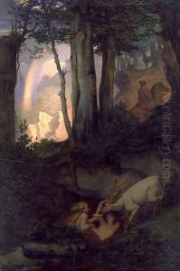 Waternymphs watering a stag, c.1844-47 by Moritz Ludwig von Schwind