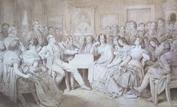 An Evening at Baron von Spaun's: Schubert at the piano among his friends, including the operatic baritone Heinrich Vogl 1845-1900 - view 1