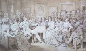 An Evening at Baron von Spaun's: Schubert at the piano among his friends, including the operatic baritone Heinrich Vogl 1845-1900 by Moritz Ludwig von Schwind