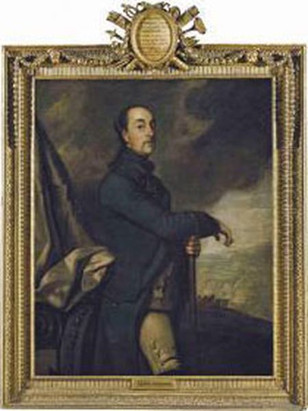 Portrait Of Frederick William
Ernest, Count Von Schaumburg-lippe , Three-quarter-length, In The Blue
Uniform Of A Hanoverian Field Marshal With The Ribbon Of The Black Eagle
Of Prussia, A Battle Beyond - view 1