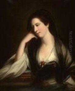 Viscountess Irvine In A White Jeweled Dress With Blackmantilla by Sir Joshua Reynolds