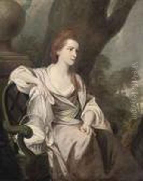 Portrait Of A Lady, 
Traditionally Identified As Elizabeth Osborne,countess Of Carysfort (d. 
1783), Three-quarter-length, Seated In Apink Dress, In A Landscape - view 1