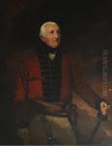 Portrait Of A Officer,
Three-quarter Length,standing, Wearing A Scarlet Tunic And Holding A
Sword In His Lefthand by Sir Joshua Reynolds