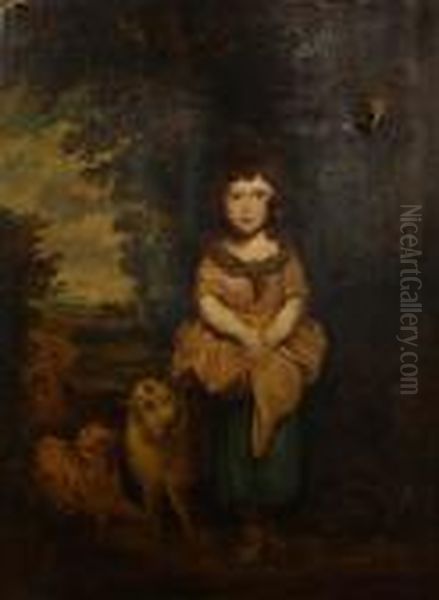 A Little Girl With Lambs In A Woodedlandscape - view 1
