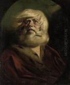 King Lear Against A Stormy Sky, 
In A Crimson Mantle Trimmed With Ermine, In A Feigned Oval