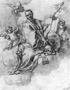 Saint Francis Xavier on Clouds holding a Lily and a Book with Putti by Francesco Solimena