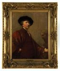 Self-portrait With Bust Of Michelangelo. by Sir Joshua Reynolds