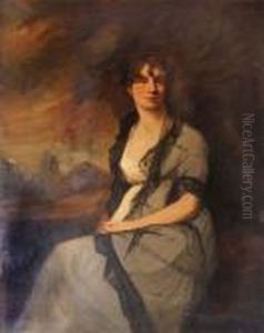 Length Portrait Of A Lady Seated Wearing A Green And Blacklace Dress by Sir Joshua Reynolds