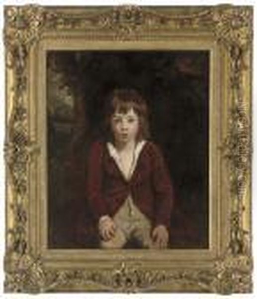 Portrait Of Master Bunbury, Three-quarter-length, In A Red Velvetcoat, In A Landscape - view 1