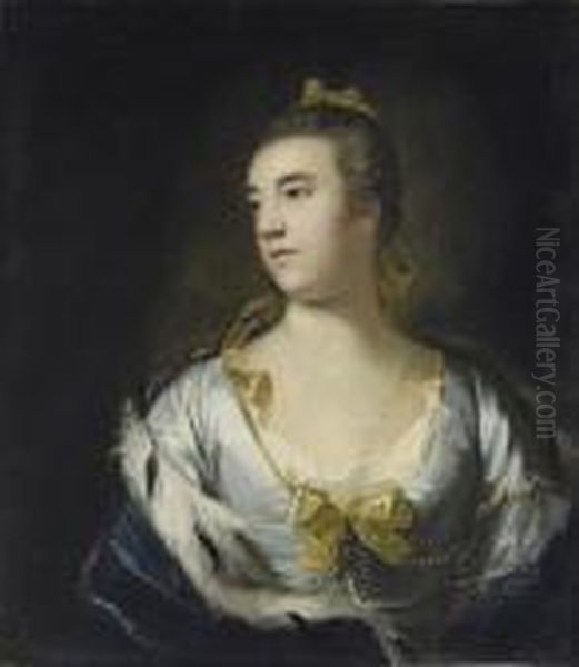 Portrait Of A Lady,
Traditionally Identified As Anna Maria Draycott, Later Countess Of
Pomfret , Half-length, In A Pale Blue Dress And An Ermine-lined Wrap - view 1