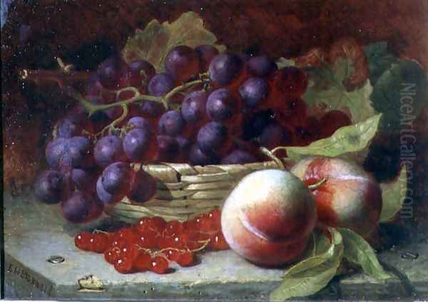 A still life of red currants, peaches and grapes in a basket - view 1