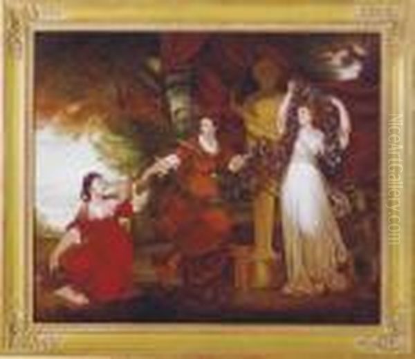 Three Ladies Adorning A Term Of Hymen by Sir Joshua Reynolds