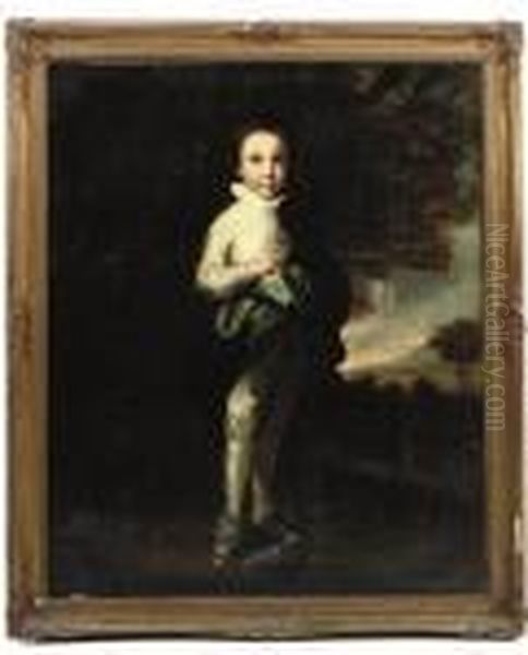 Portrait Of Jacob 
Pleydell-bouverie, 2nd Earl Of Radnor (1750-1828), As A Young Boy, 
Standing Full-length, In A White Satin Suit And A Blue Wrap, In A 
Landscape - view 1