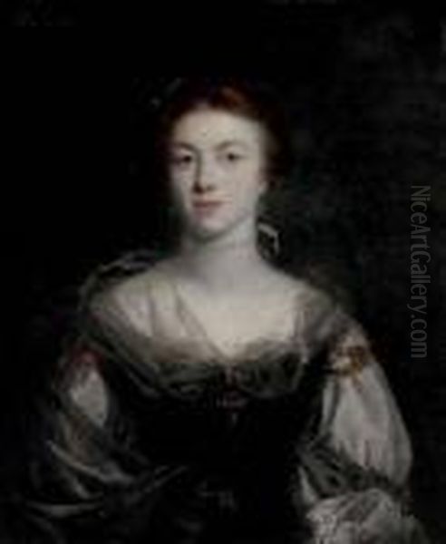Portrait Of A Lady, Half-length, In A Brown Dress, A Guaze Scarf And Pearl Necklace - view 1